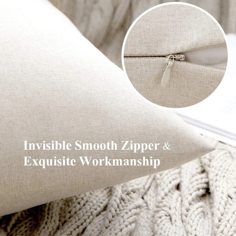 MIULEE Pack of 2 Decorative Outdoor Solid Waterproof Throw Pillow Covers Faux Linen Garden Farmhouse Cushion Cases for Patio Tent Balcony Couch Sofa 18x18 inch Beige
