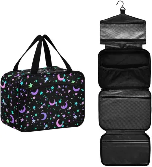 MNSRUU Hanging Toiletry Bags for Women Travel, Crescents and Stars Toiletry Organizer Portable Travel Toiletry Bags Clear Wash Bags Makeup Bag Cosmetic Bag
