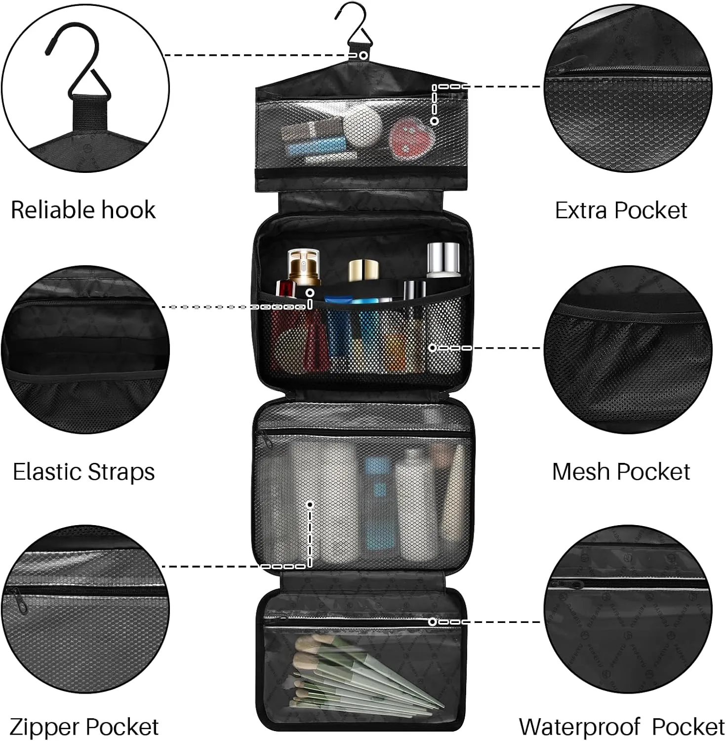 MNSRUU Hanging Toiletry Bags for Women Travel, Crescents and Stars Toiletry Organizer Portable Travel Toiletry Bags Clear Wash Bags Makeup Bag Cosmetic Bag
