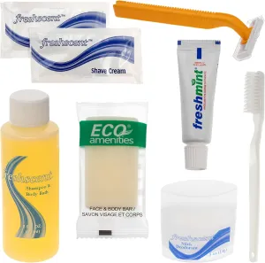 Moda West 24 Kits - Bulk Case of Wholesale Adult Basic Toiletries for Men, Women, Travel, Charity, Homeless Shelters, Cotton/Polyester Blend, Shampoo, Deodorant, Toothpaste, 24 Pre-Packaged Kits