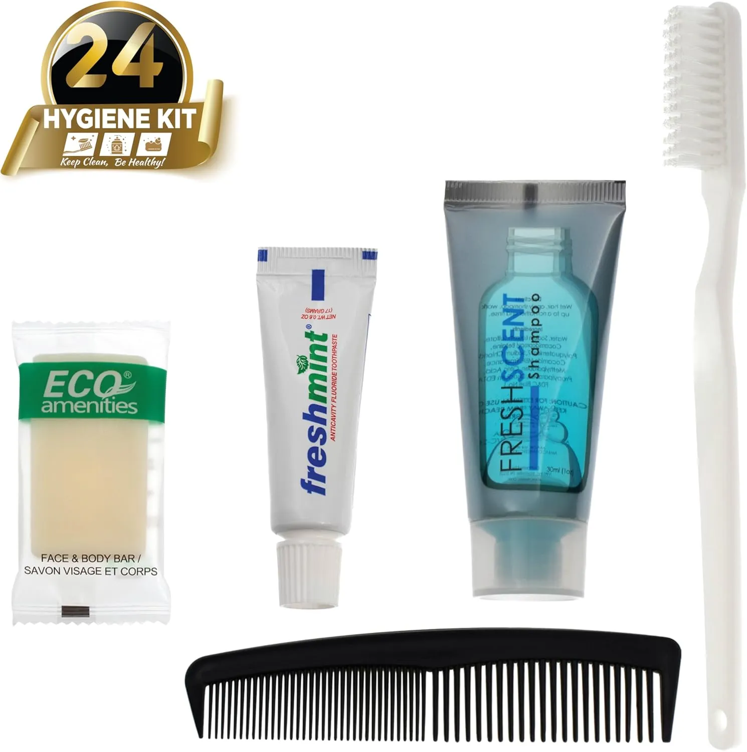 Moda West 24 Kits - Bulk Case of Wholesale Basic Toiletry Kits for Men, Women, Travel, Charity