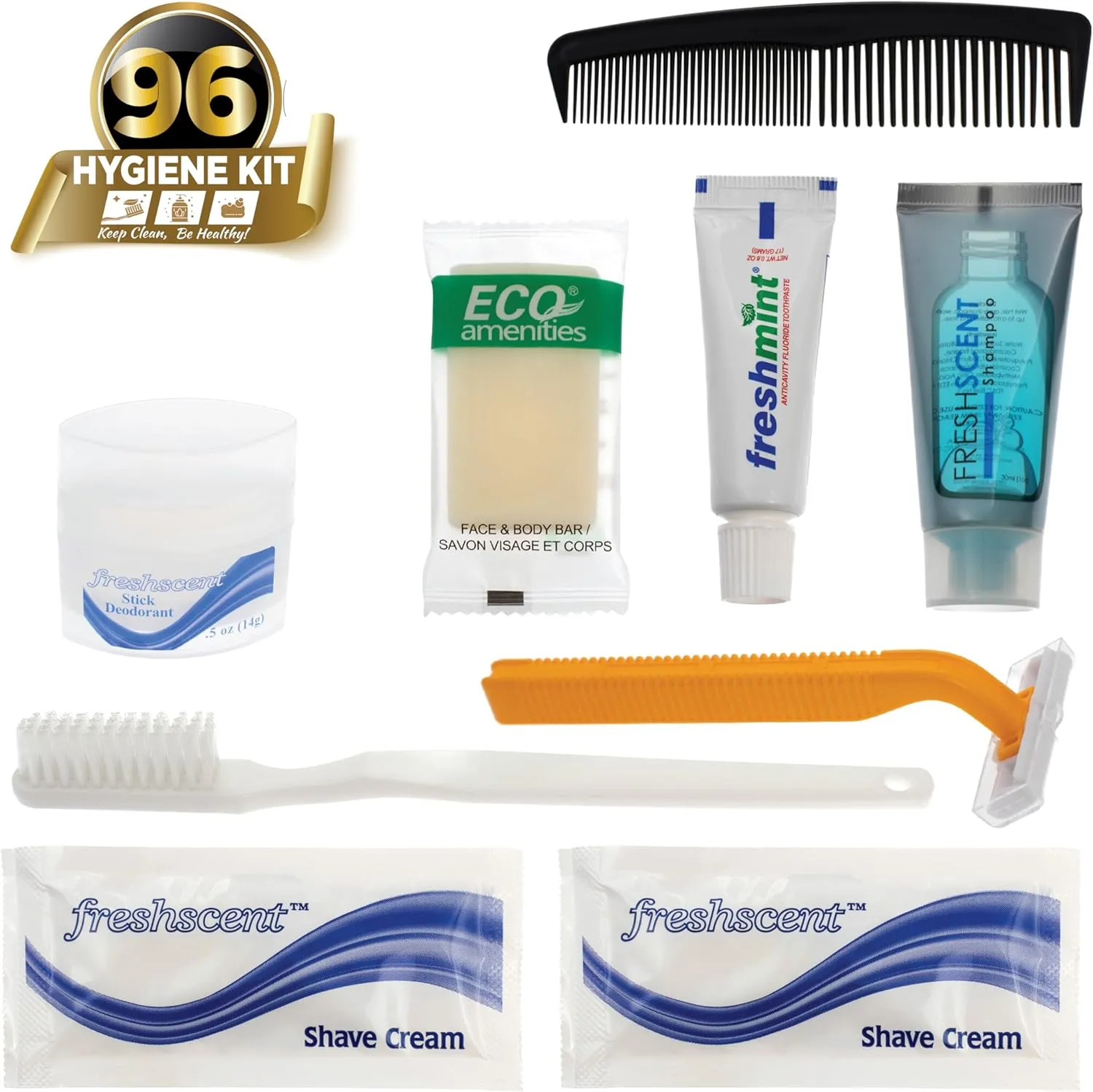 Moda West 96 Kits - Bulk Case of Wholesale Deluxe Toiletries for Men, Women, Travel, Charity