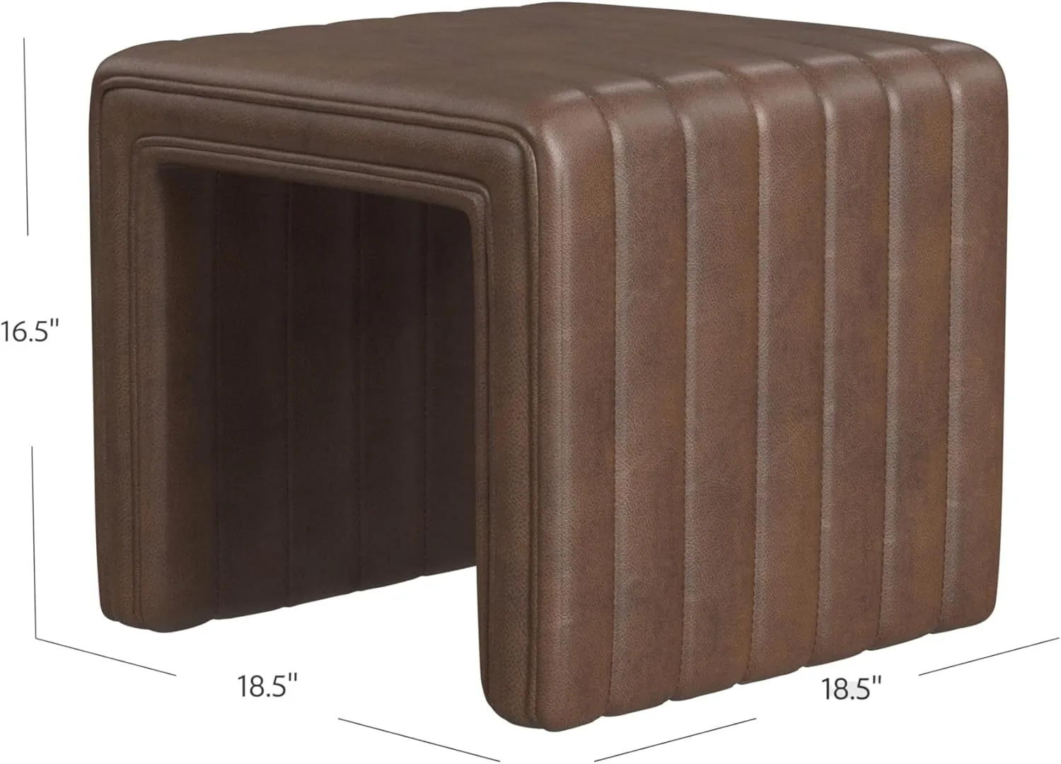 Modern Channel Tufted Faux Leather Ottoman Home Décor|Ottoman for Living Room & Bedroom - Brown Faux Leather