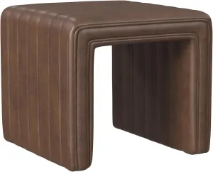 Modern Channel Tufted Faux Leather Ottoman Home Décor|Ottoman for Living Room & Bedroom - Brown Faux Leather