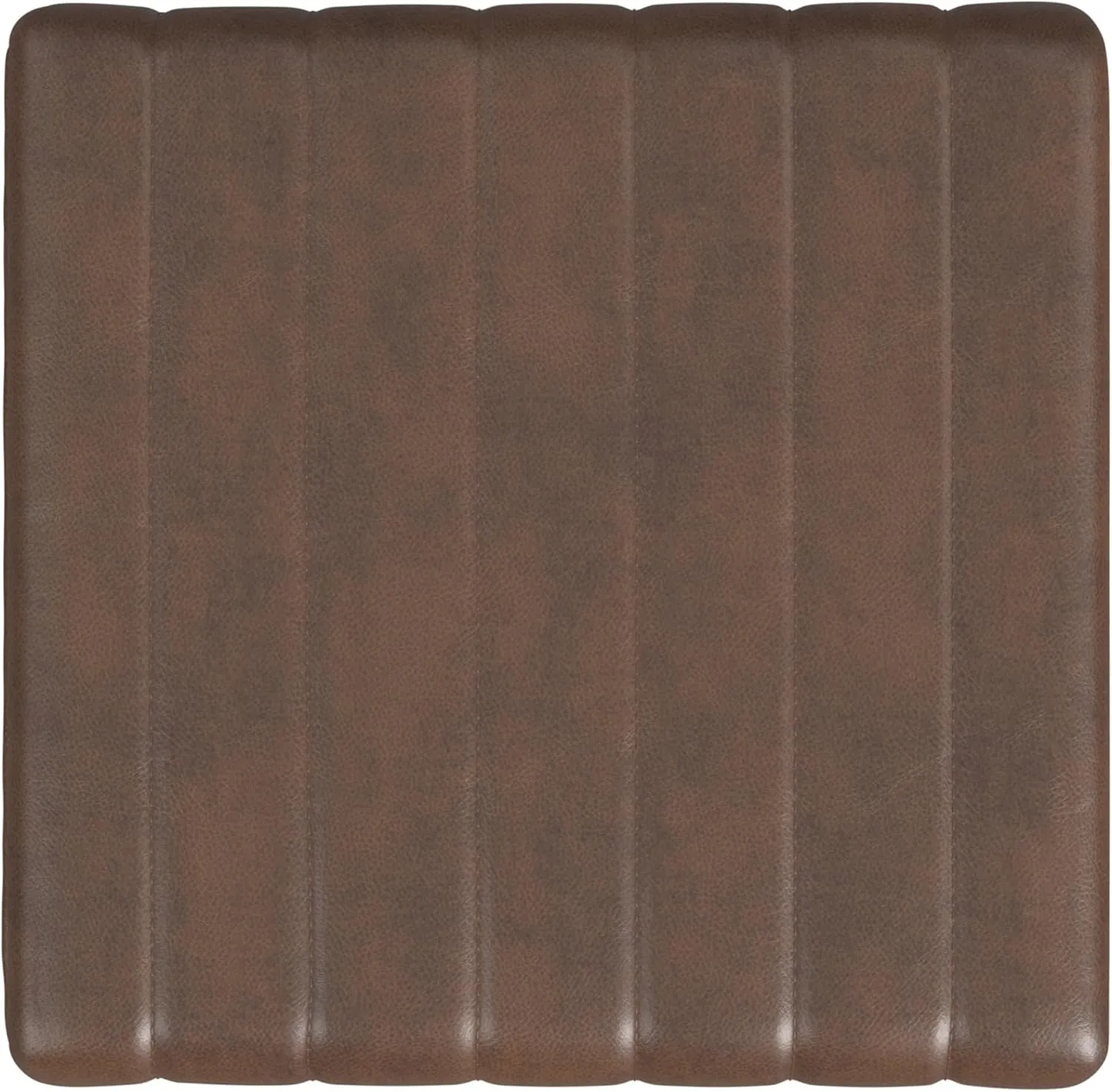 Modern Channel Tufted Faux Leather Ottoman Home Décor|Ottoman for Living Room & Bedroom - Brown Faux Leather