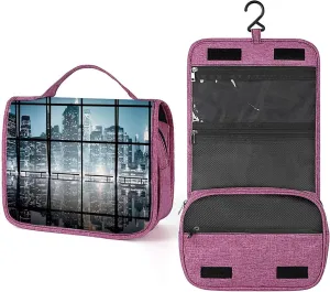 Modern Theme,Toiletry Bag Travel Bag with Hanging Hook,Modern New York City Scenery,Water-resistant Makeup Cosmetic Bag Travel Organizer for Accessories,Full-size Container,Black Blue