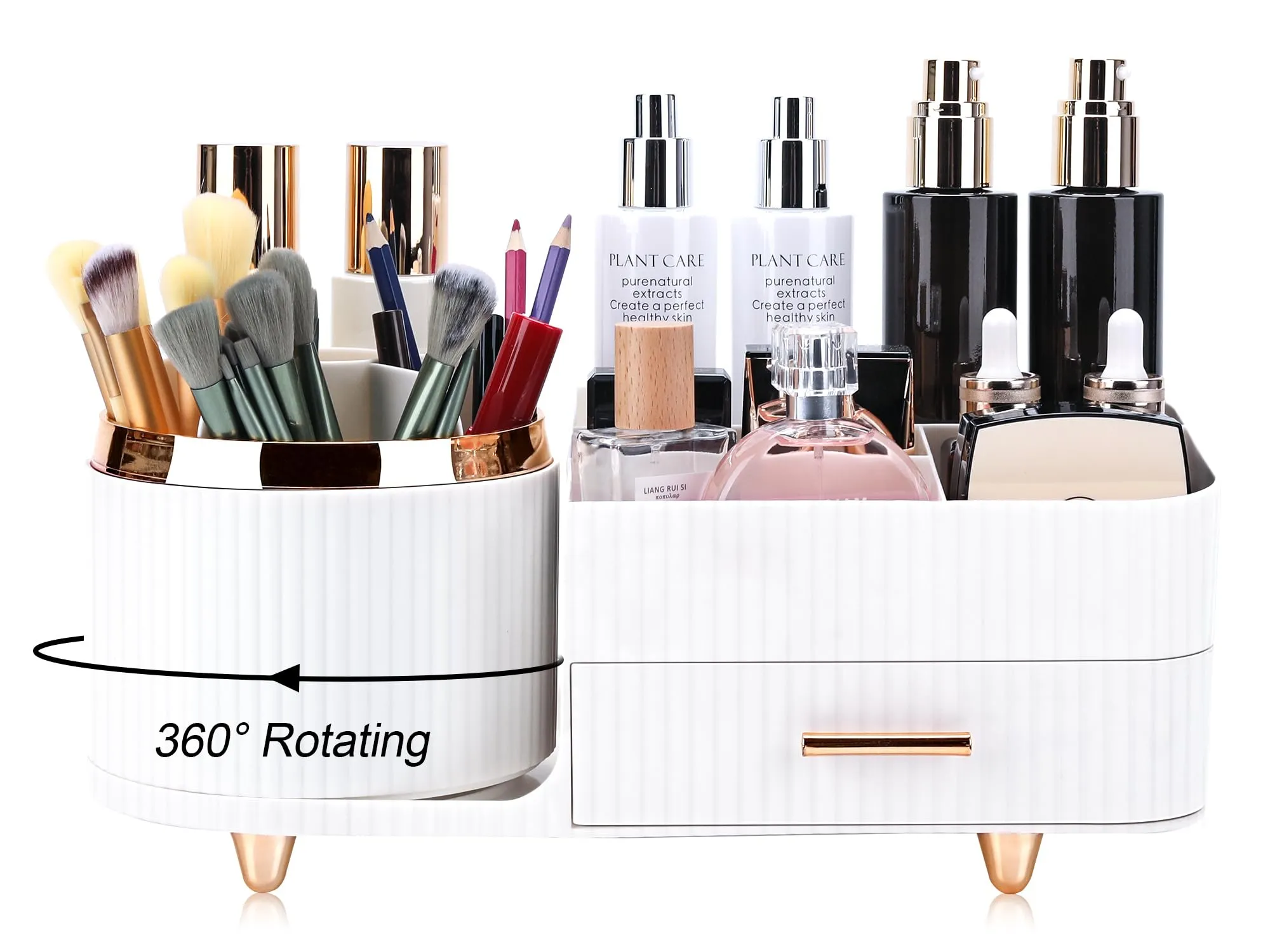 Molutsody Makeup Organizer for Vanity, Cosmetic Display Case with Drawers, Fits Makeup, Skincare Products, Brushes, Lipsticks, and Other Accessories, Versatile Storage Solution (White)