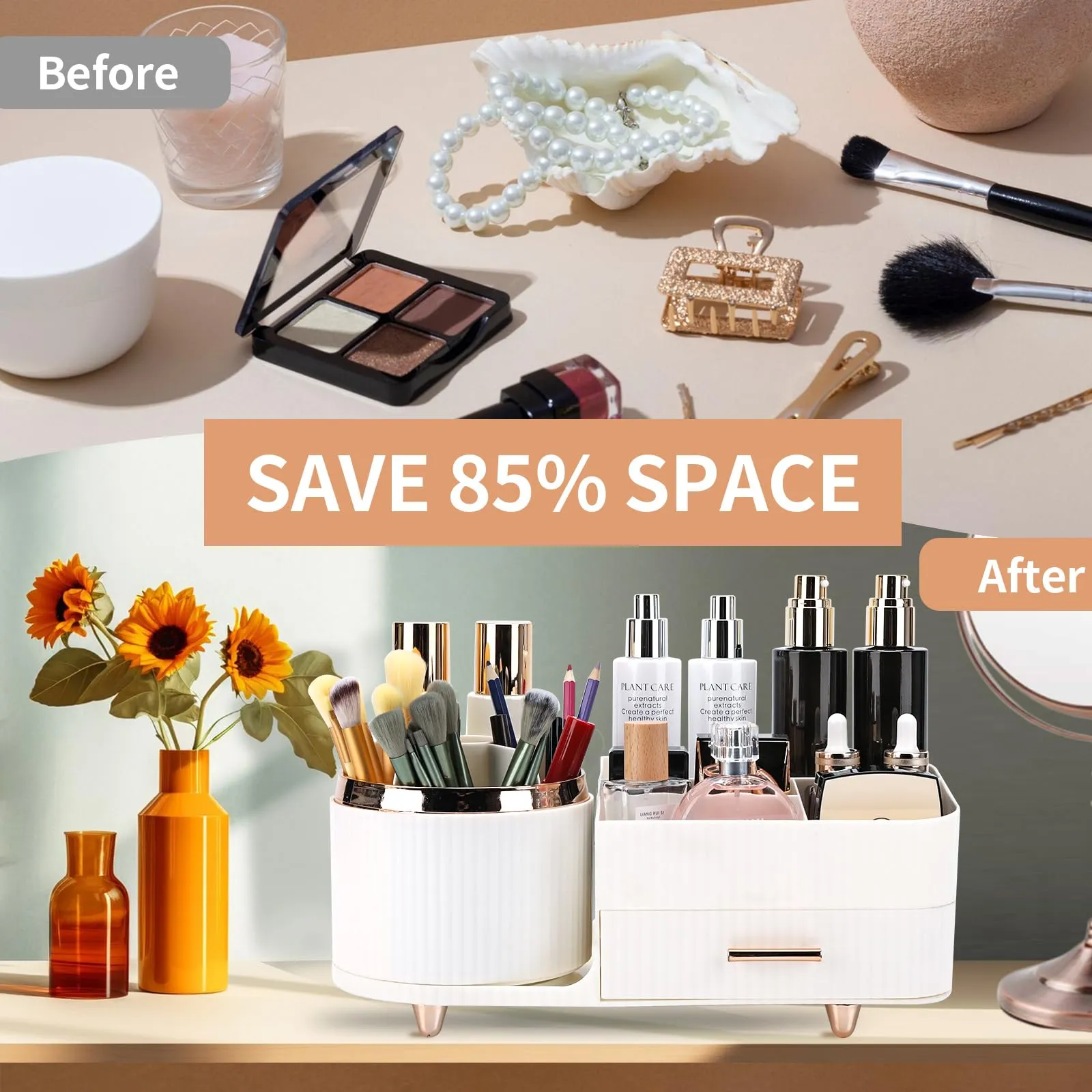 Molutsody Makeup Organizer for Vanity, Cosmetic Display Case with Drawers, Fits Makeup, Skincare Products, Brushes, Lipsticks, and Other Accessories, Versatile Storage Solution (White)