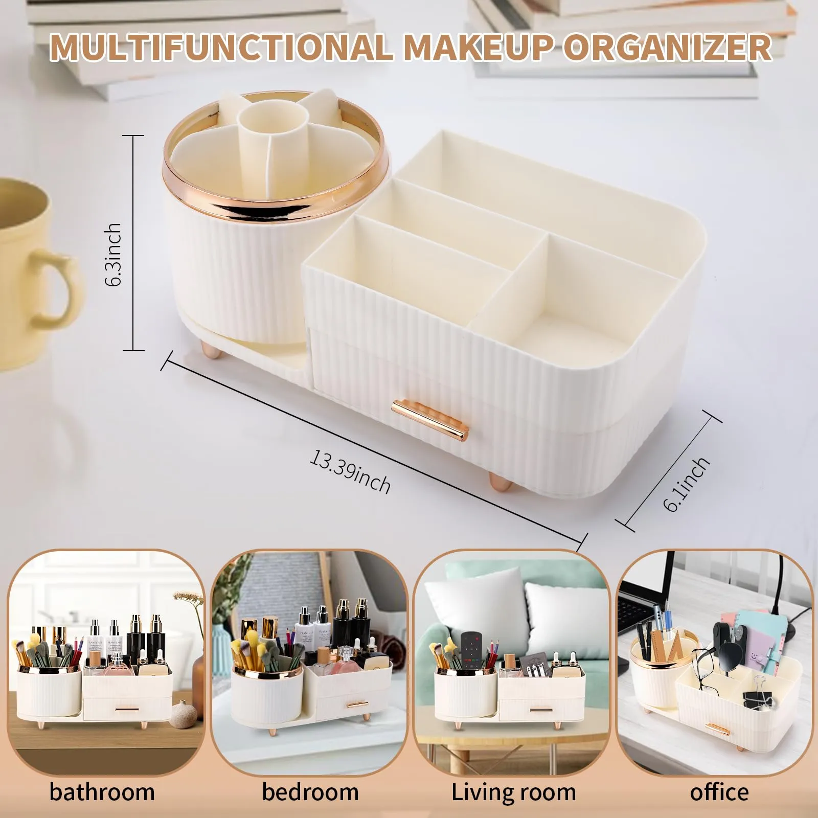 Molutsody Makeup Organizer for Vanity, Cosmetic Display Case with Drawers, Fits Makeup, Skincare Products, Brushes, Lipsticks, and Other Accessories, Versatile Storage Solution (White)