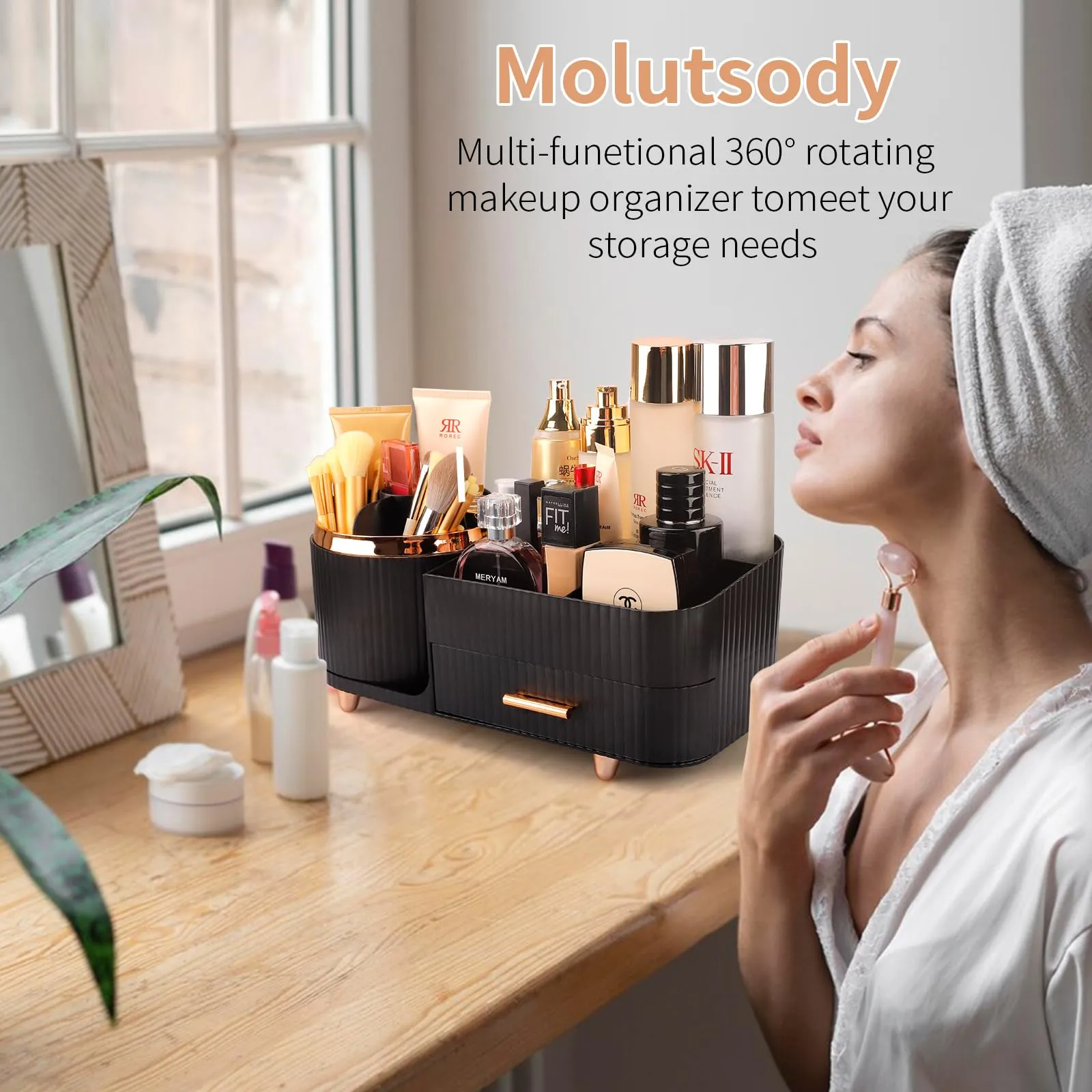 Molutsody Makeup Organizer for Vanity, Cosmetic Display Case with Drawers, Fits Makeup, Skincare Products, Brushes, Lipsticks, and Other Accessories, Versatile Storage Solution (White)