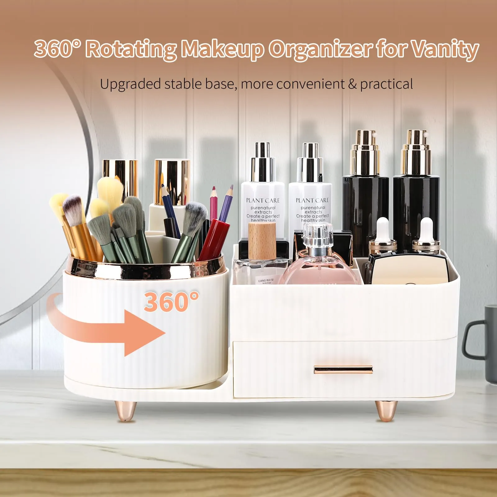 Molutsody Makeup Organizer for Vanity, Cosmetic Display Case with Drawers, Fits Makeup, Skincare Products, Brushes, Lipsticks, and Other Accessories, Versatile Storage Solution (White)