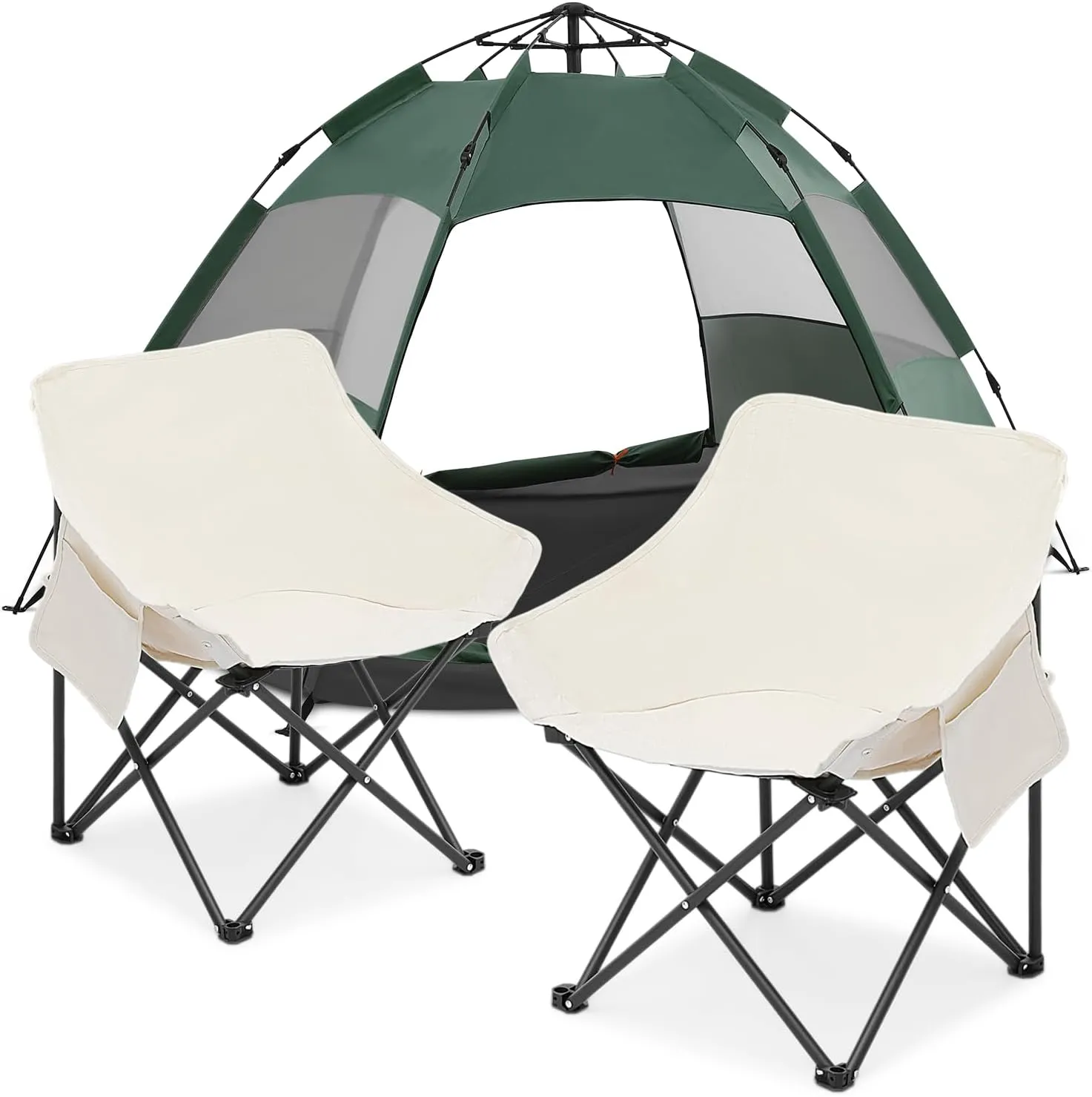 MoNiBloom Camping Chair Set of 2 Compact Backpacking Folding Portable Lawn Chair and 1-2 Person Camping Tent Dome Tents Family Camping Portable Instant Tent for Camping Hiking