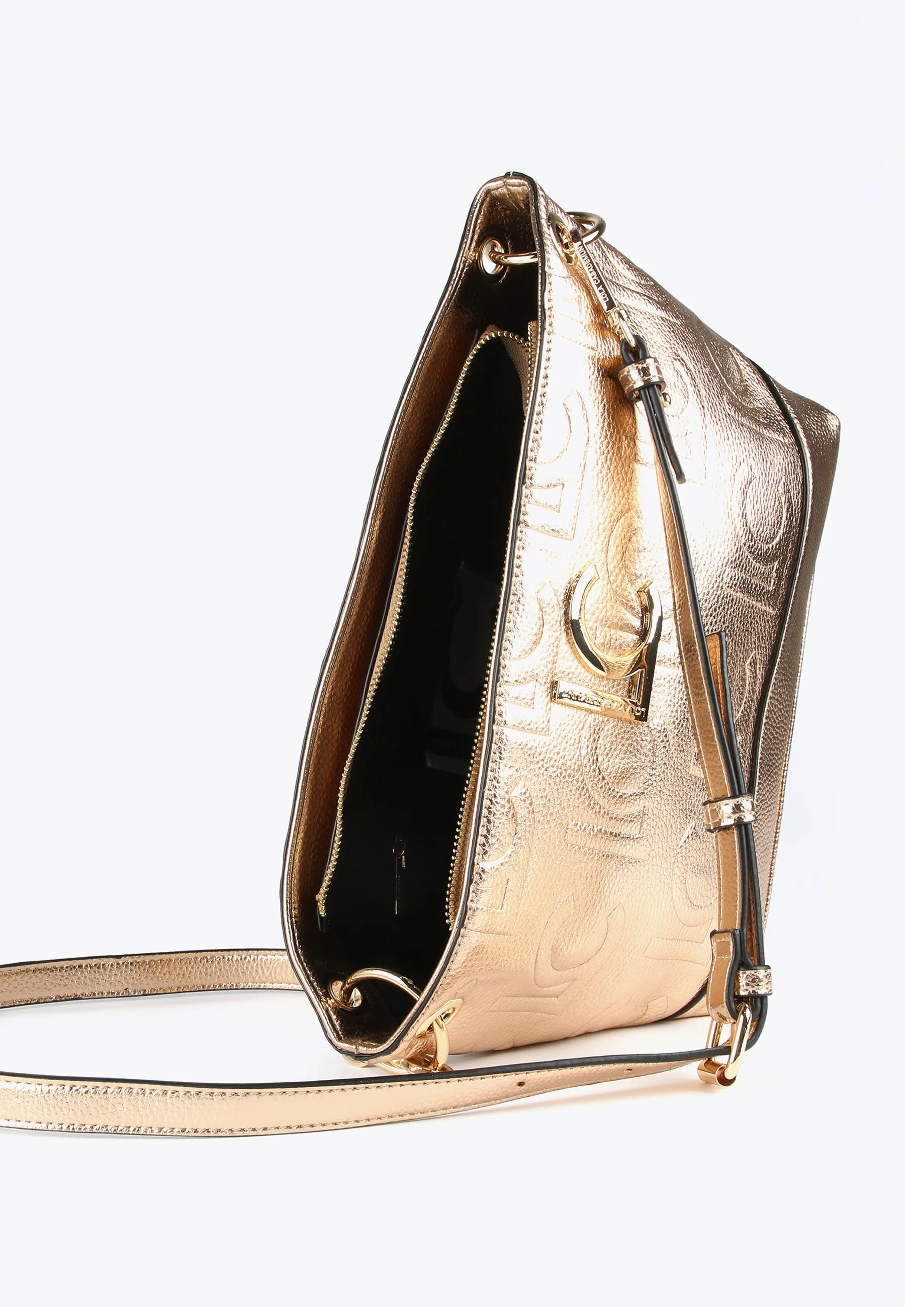 Monogrammed metallic crossbody bag