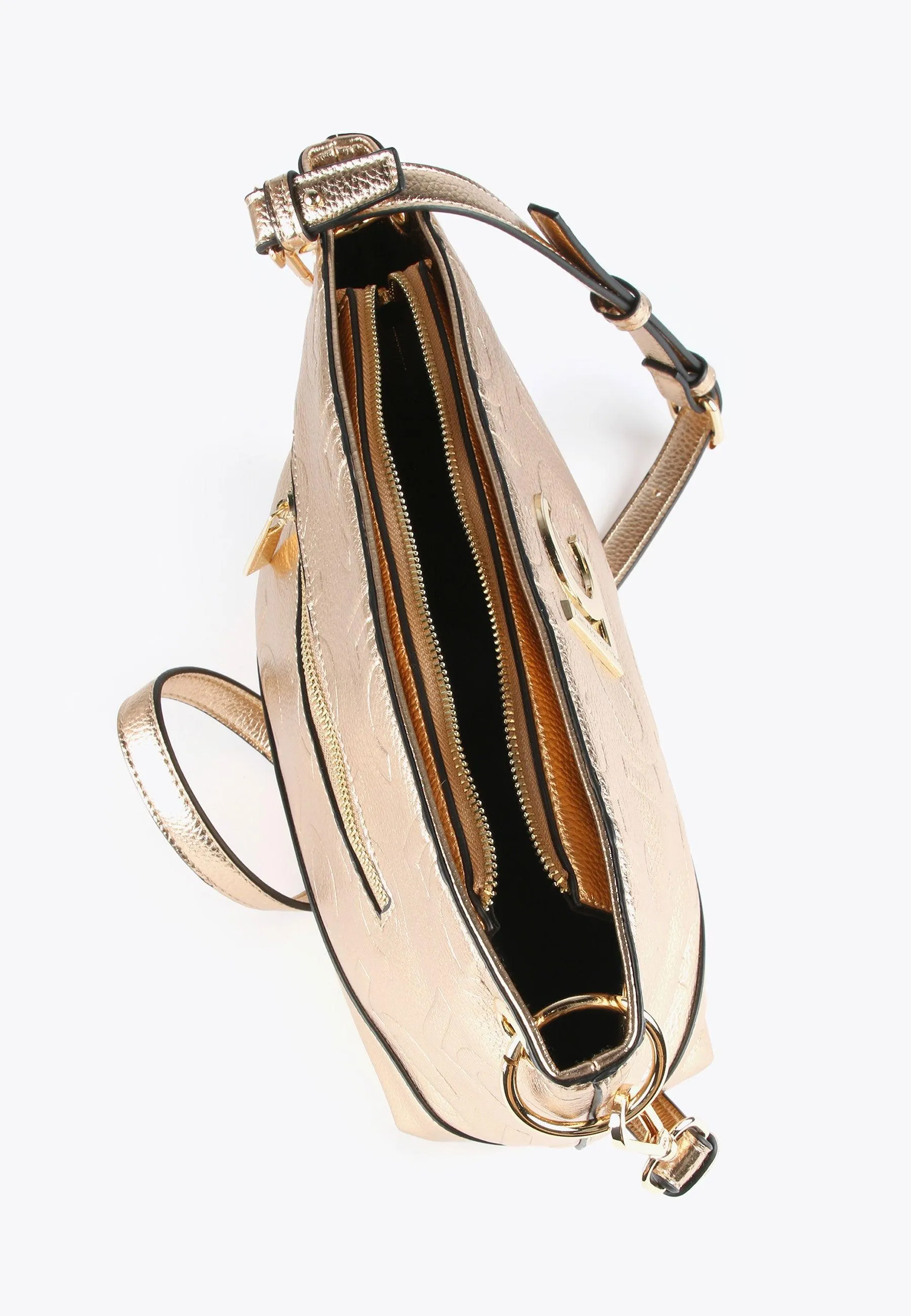 Monogrammed metallic crossbody bag
