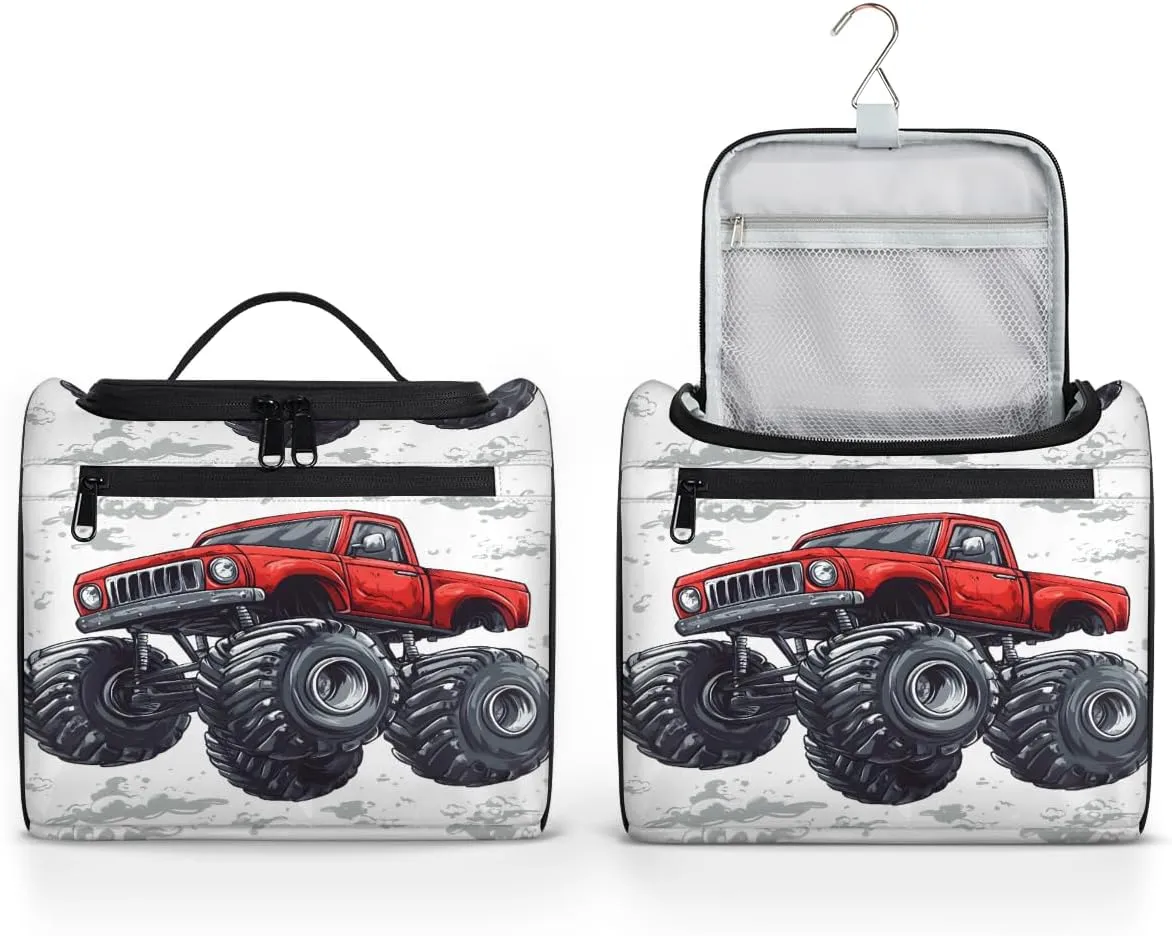 Monster Truck Travel Toiletry Bag for Women Large Capacity Wide-open Makeup Organizer Cosmetic Travel Bags for Toiletries, Cartoon Car