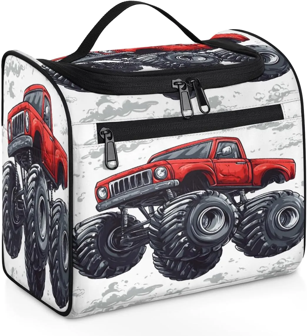 Monster Truck Travel Toiletry Bag for Women Large Capacity Wide-open Makeup Organizer Cosmetic Travel Bags for Toiletries, Cartoon Car