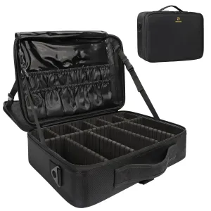 MONSTINA 16.5'' Large Capacity Makeup Case 3 Layers Cosmetic Organizer Brush Bag Barber Train Case Makeup Artist Box for Hair Curler Hair Straightener Brush Set and Cosmetics