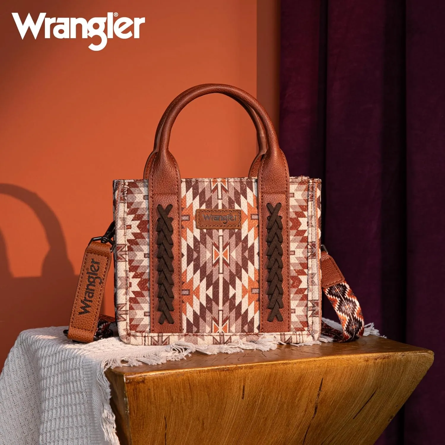 Montana West x Wrangler Mini Tote Bag for Women Boho Aztec Crossbody Purse Top Handle Handbags