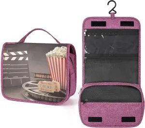 Movie Theater Theme,Toiletry Bag for Women,Cinema Reel Motion Picture,Water-resistant Hanging Bathroom Travel Makeup Organizer,Cosmetic Case Traveling for Full Accessories,Multicolor