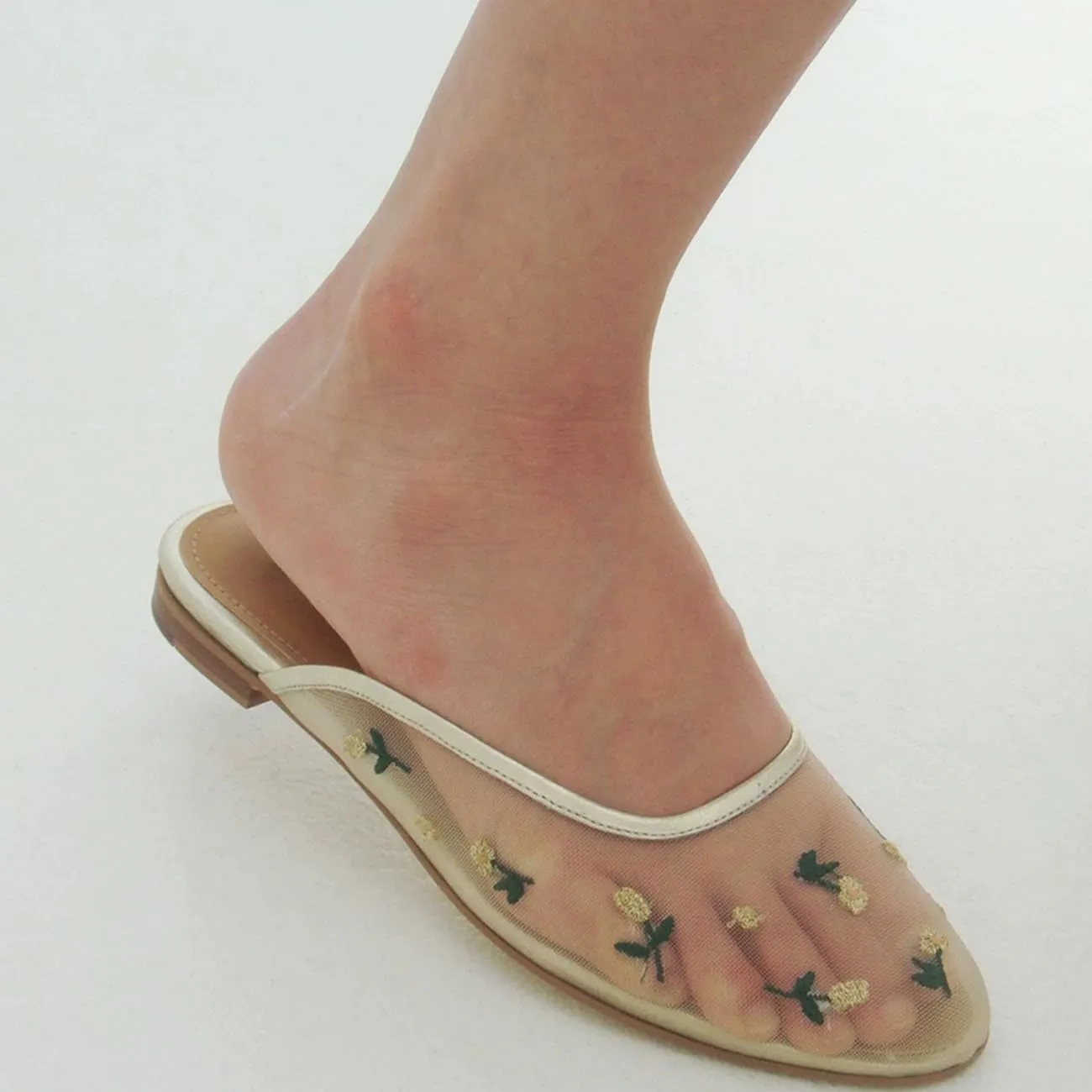 MRKEWUNEY Elegant Embellished Tulle Mules for Women