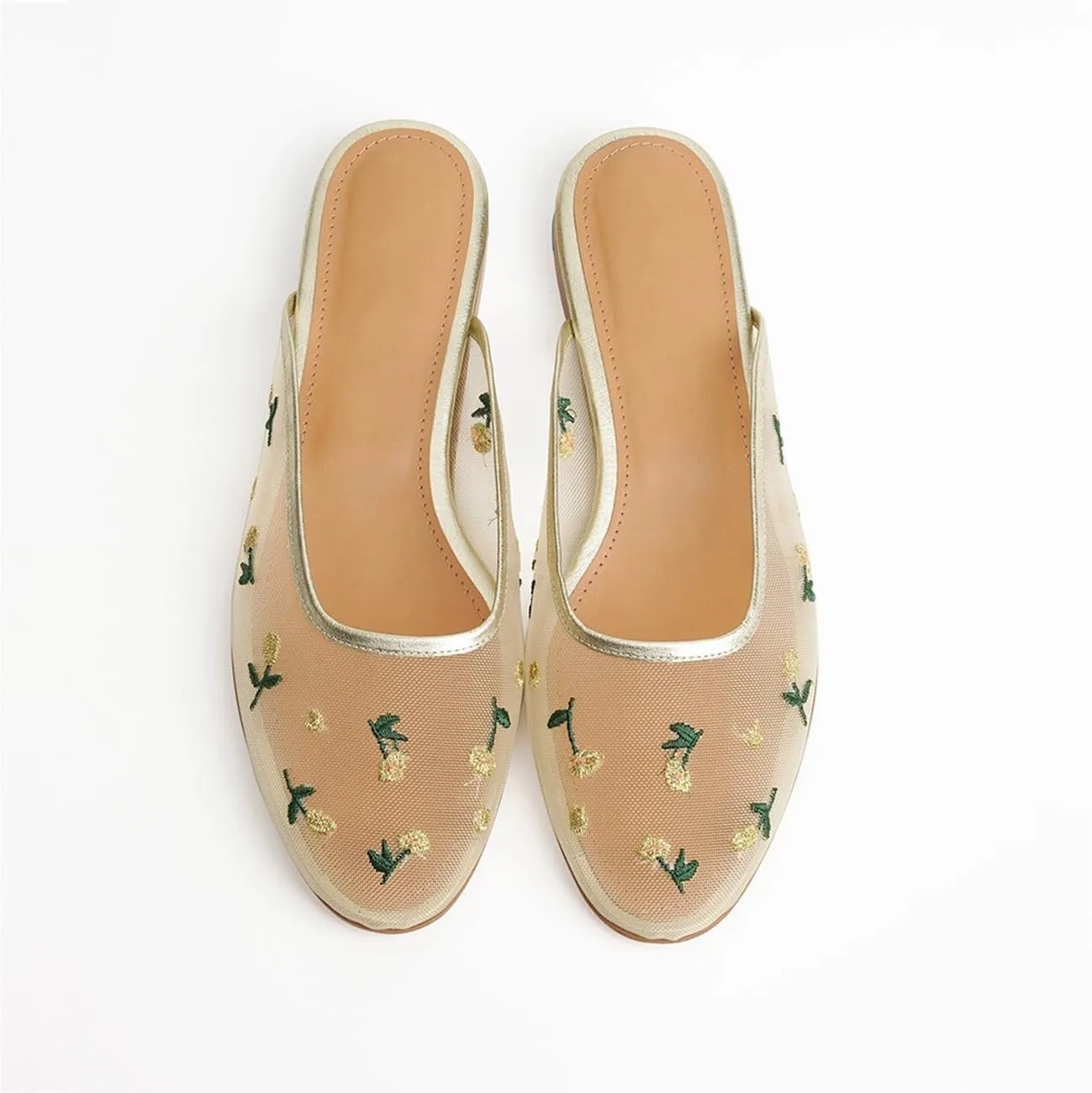MRKEWUNEY Elegant Embellished Tulle Mules for Women