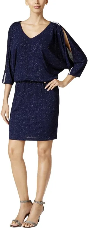 MSK Women's Embellished Cold-Shoulder Blouson Dress (4, Glam Navy)
