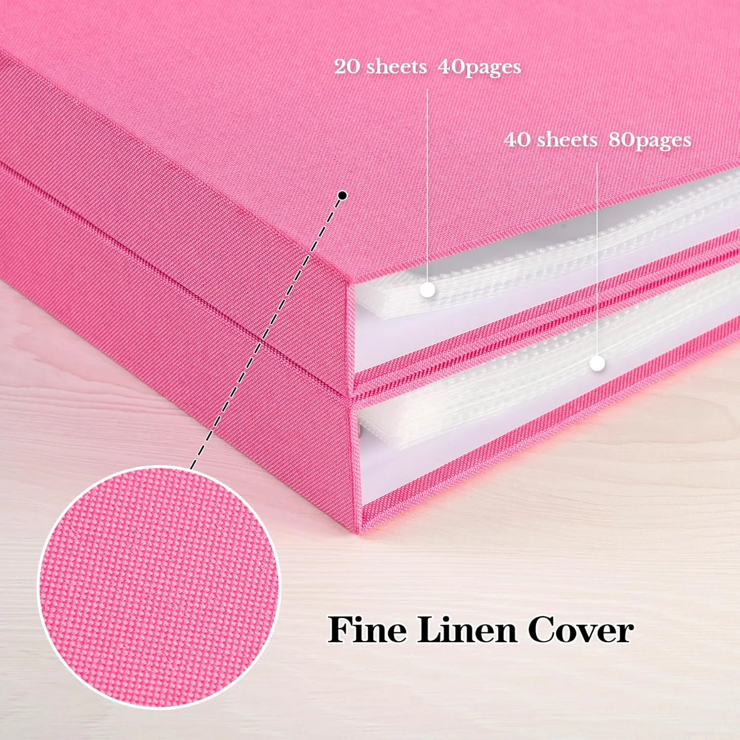Mublalbum 12x12 Inch DIY Scrapbook Photo Album with 20 Plastic Sleeves 40 Pages Linen Cover 3 Ring Folder Binder for Wedding Baby Family and DIY Projects (Pink)