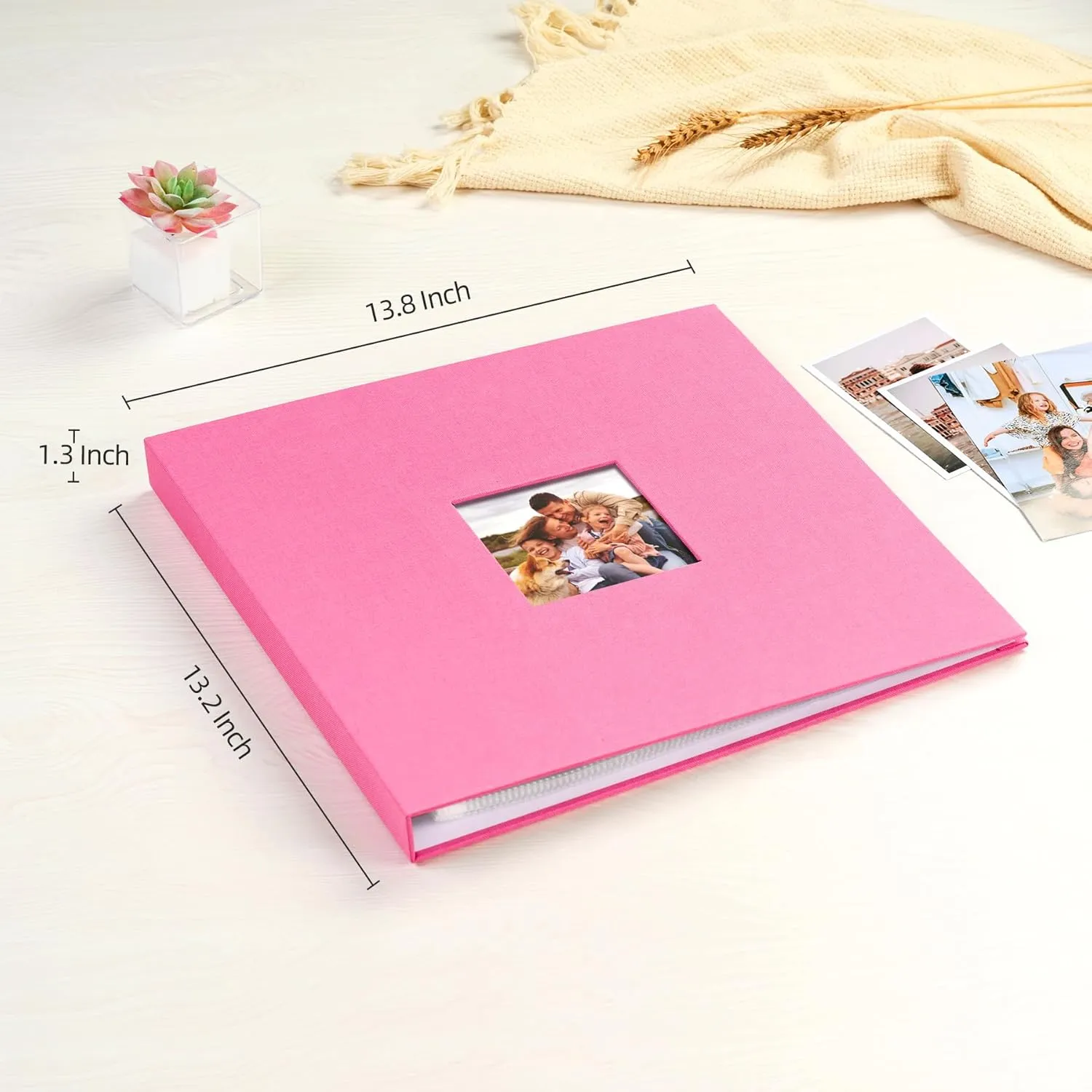Mublalbum 12x12 Inch DIY Scrapbook Photo Album with 20 Plastic Sleeves 40 Pages Linen Cover 3 Ring Folder Binder for Wedding Baby Family and DIY Projects (Pink)