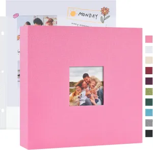 Mublalbum 12x12 Inch DIY Scrapbook Photo Album with 20 Plastic Sleeves 40 Pages Linen Cover 3 Ring Folder Binder for Wedding Baby Family and DIY Projects (Pink)