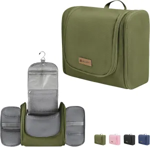 MULISOFT Toiletry Bag for Men and Women, Hanging Travel Toiletry Bag with Large Capacity, Water-resistant Makeup Bag with 16 Compartments for Toiletries and Cosmetics, Dopp Kit Shaving Bag, Green