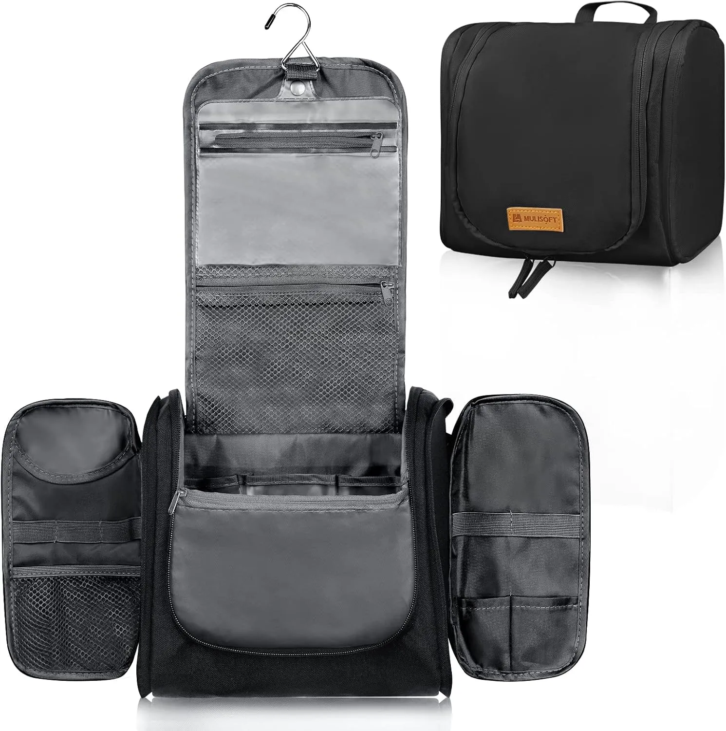 MULISOFT Toiletry Bag for Women and Men, Water-Resistant Travel Makeup Bag with Hanging Hook, Compact Travel Toiletry Organizer Bag