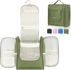 MULISOFT Travel Toiletry Bag for Women & Man, Extra Large Toiletry Bag, Portable Hanging Toiletries Bag, Water Resistant Dopp Kit for Toiletries, Cosmetics, Big Comparment Travel Makeup Bag, Green