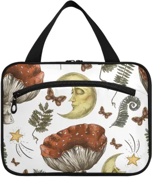 Mushroom Moon Twigs Travel Toiletry Bag for Women Men, Hanging Organizer Makeup Bag, Roll up Waterproof Travel Essentials