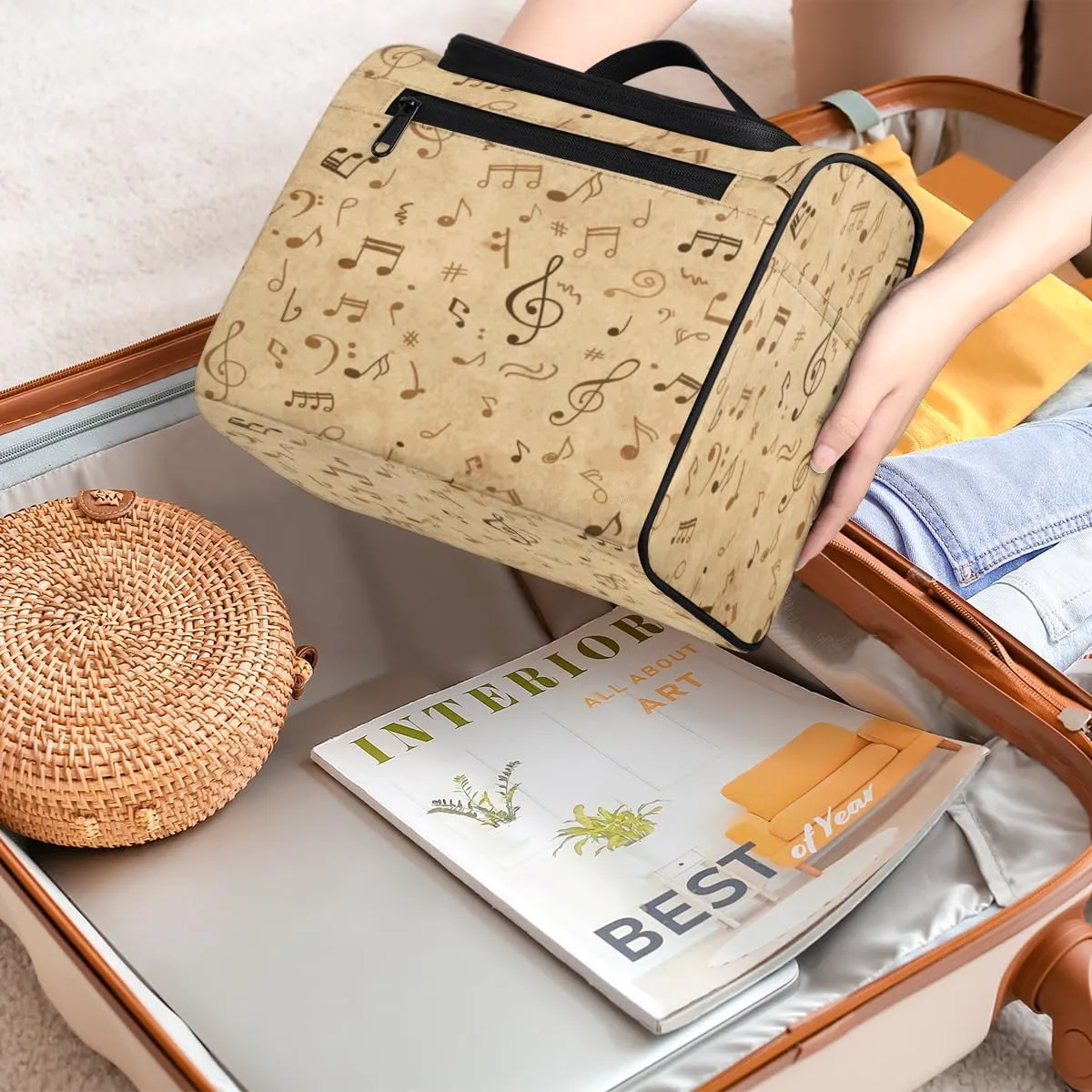 Music Notes Hanging Toiletry Bag for Men Women Travel Cosmetic Makeup Organizer Bag Water Resistant Large Portable Wash Case for Accessories, Toiletries, Cosmetics