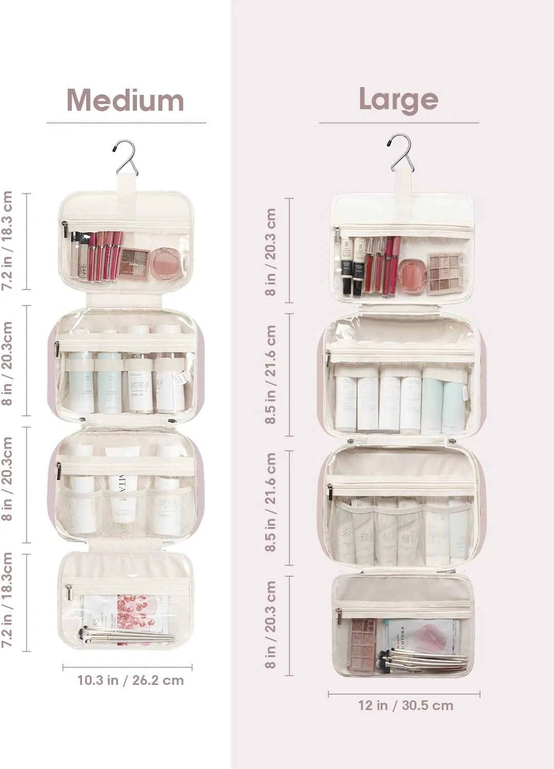 Narwey Hanging Toiletry Bag for Women Travel Makeup Bag Organizer Toiletries Bag for Travel Size Essentials Accessories Cosmetics (Dusty Rose (Medium))