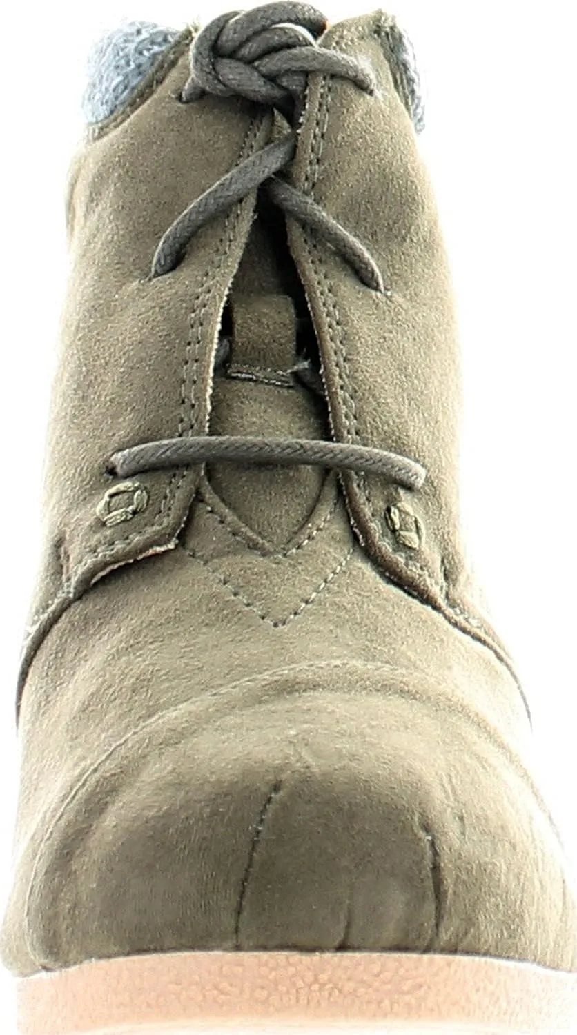 Nature Breeze Willow-01 Women's Black Lace Up Faux Leather Ankle Wedge Boots