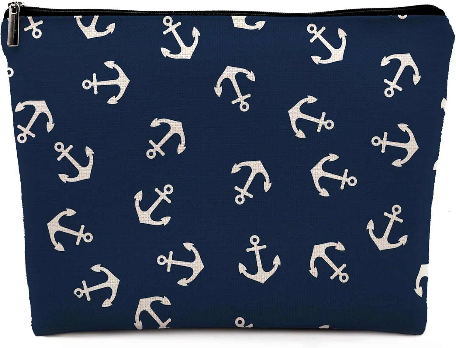 Nautical Anchor Makeup Cosmetic Bag, Marine Symbol Navy Anchor Linen Makeup Travel Toiletry Bag, Nautical Coastal Sailing Sailboat Anchor Cosmetic Bag Gifts For Sea Lovers Sailors Women Girls