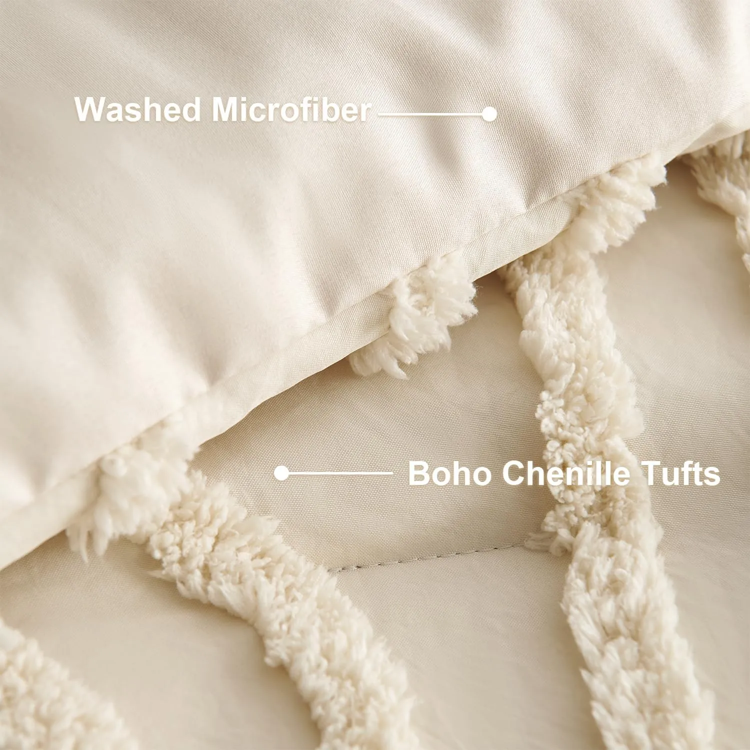 Nayoroom Boho Comforter Set Queen Size Beige Tufted Rainbow Textured Comforter, 3 Pcs Farmhouse Shabby Chic Aesthetic Bedding, Soft Microfiber Bed Set for All Seasons (1 Comforter, 2 Pillow Shams)