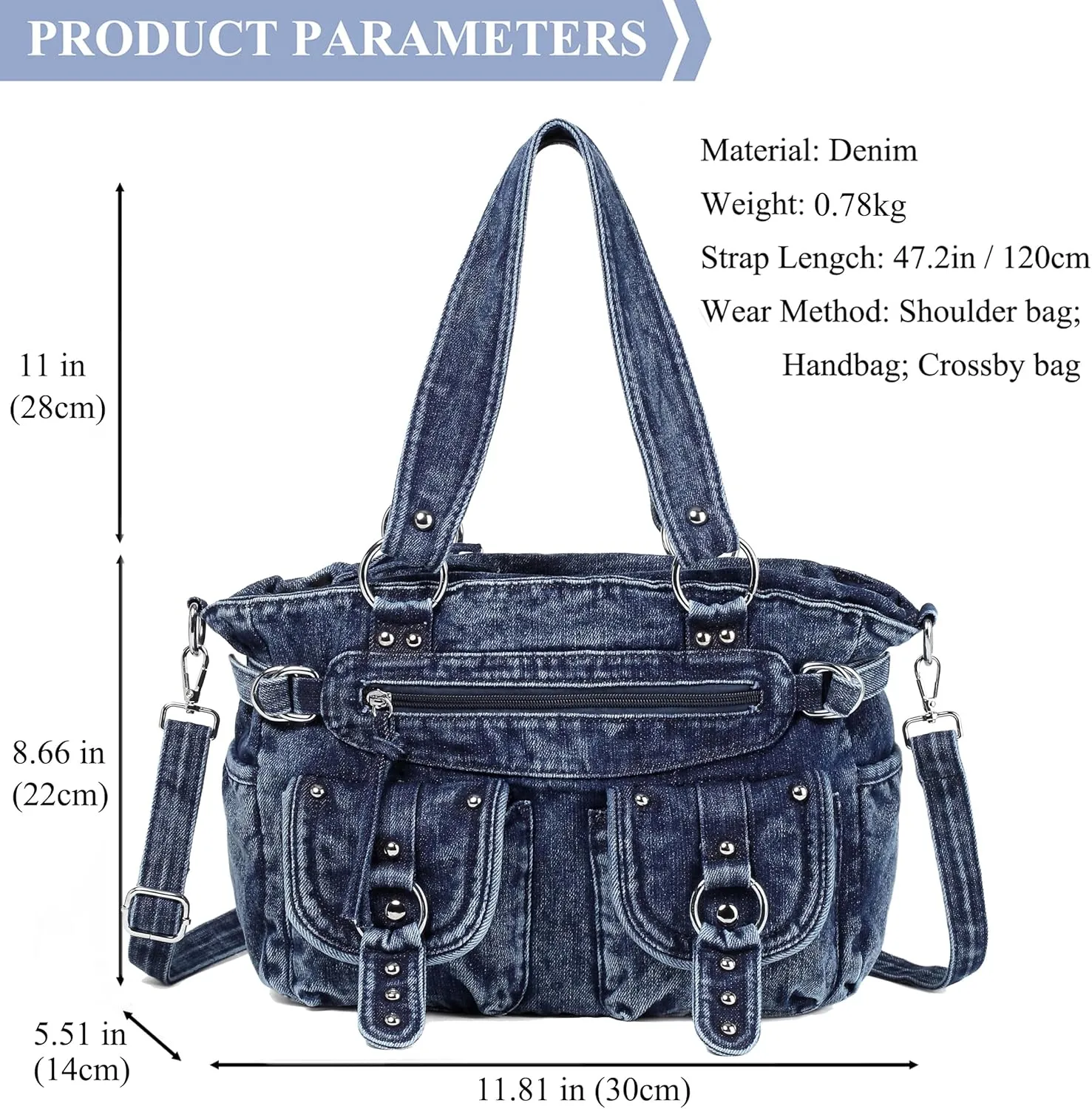 New Jeans Bag Washed Denim Bag for Women Cute Denim Messenger Bag Blue Jean Purses and Handbags