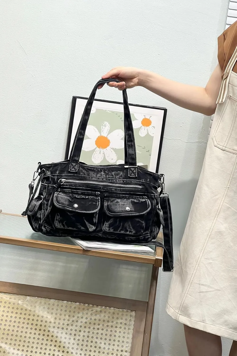 New Jeans Bag Washed Denim Bag for Women Cute Denim Messenger Bag Blue Jean Purses and Handbags