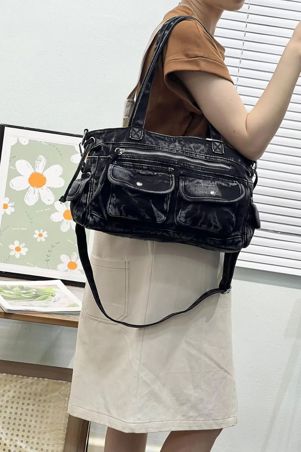 New Jeans Bag Washed Denim Bag for Women Cute Denim Messenger Bag Blue Jean Purses and Handbags