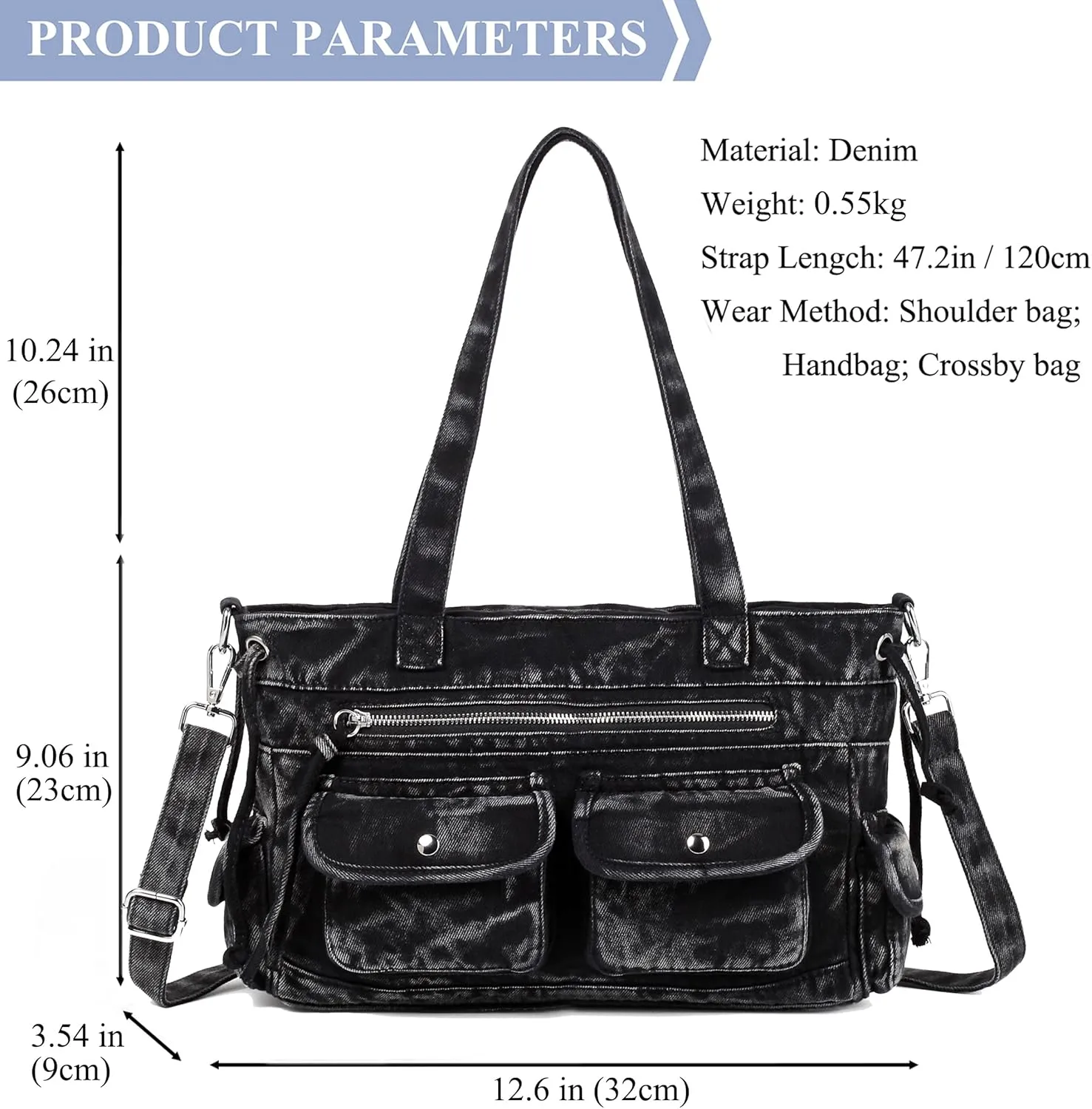 New Jeans Bag Washed Denim Bag for Women Cute Denim Messenger Bag Blue Jean Purses and Handbags
