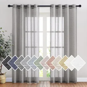 NICETOWN Sheer Curtains Flax Texture for Bedroom, Vintage Grommet Top Linen Textured Semitransparent Privacy Window Treatment Light Filter for Living Room, 52" W x 84" L, Set of 2, Charcoal Grey