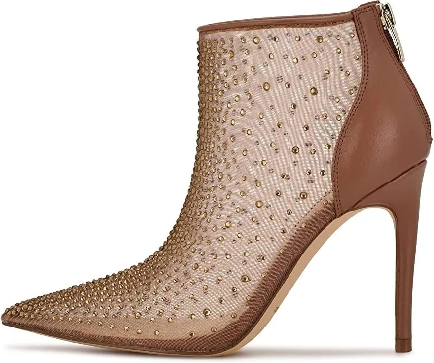Nine West Women's Embellished Fornow Pointy Toe Stiletto Zip Up Dress Booties