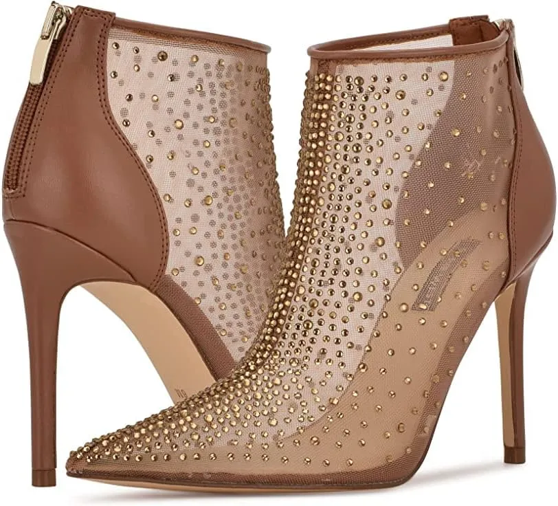 Nine West Women's Embellished Fornow Pointy Toe Stiletto Zip Up Dress Booties