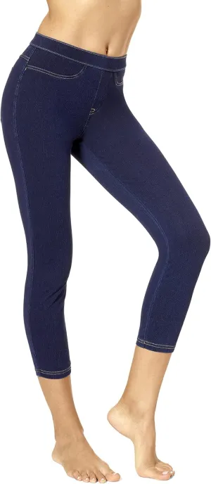No Nonsense Women's Classic Denim Capri Leggings with Pockets, Comfortable Stretch Pull on Pants
