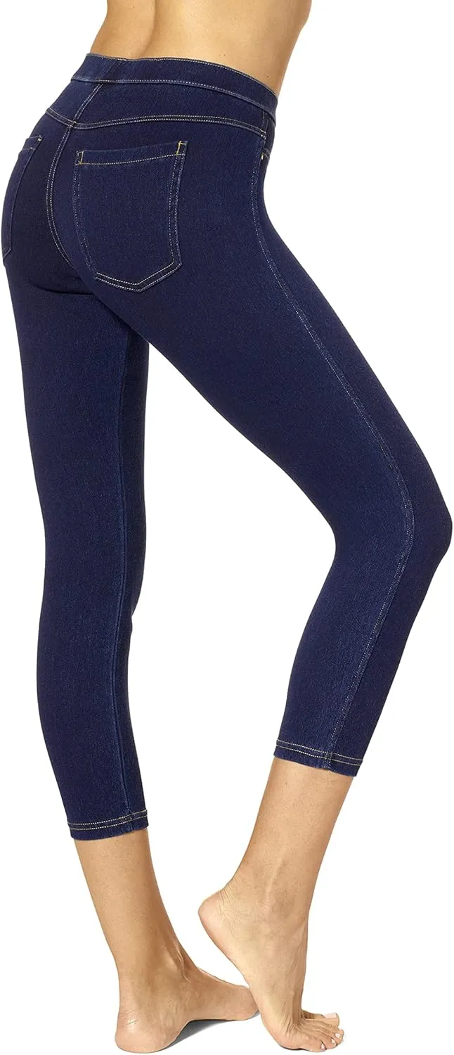 No Nonsense Women's Classic Denim Capri Leggings with Pockets, Comfortable Stretch Pull on Pants
