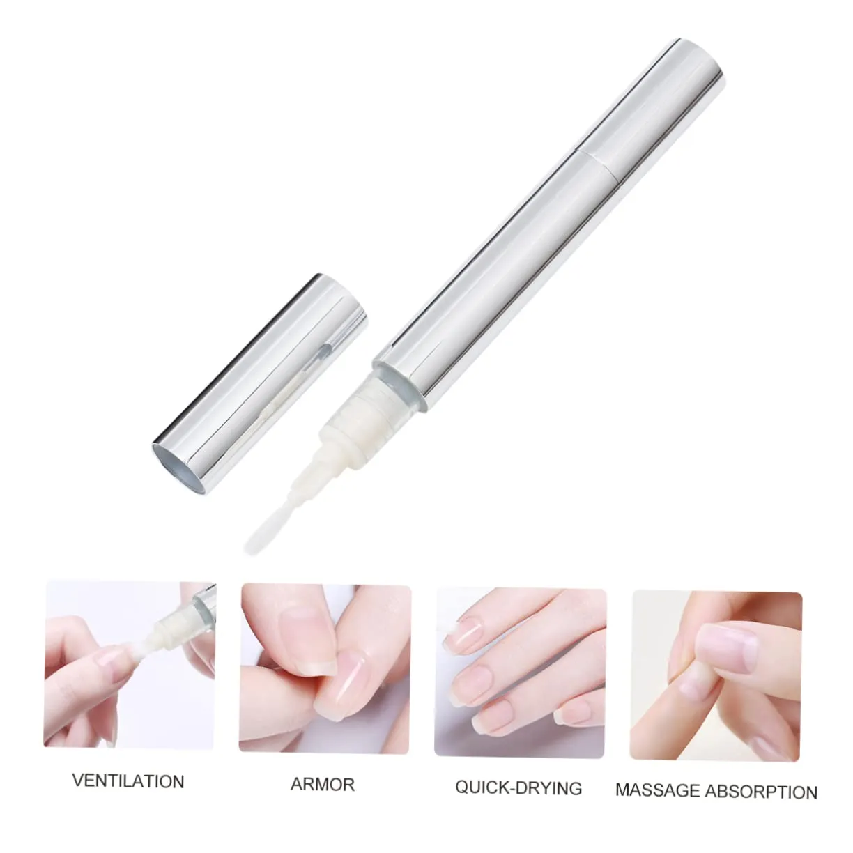 NOLITOY 5pcs Empty Nail Polish Pens Tube Cosmetic Applicators with Brush Tip for Precision Application of Nail Polish Lip Gloss Essential Oils and More Silver