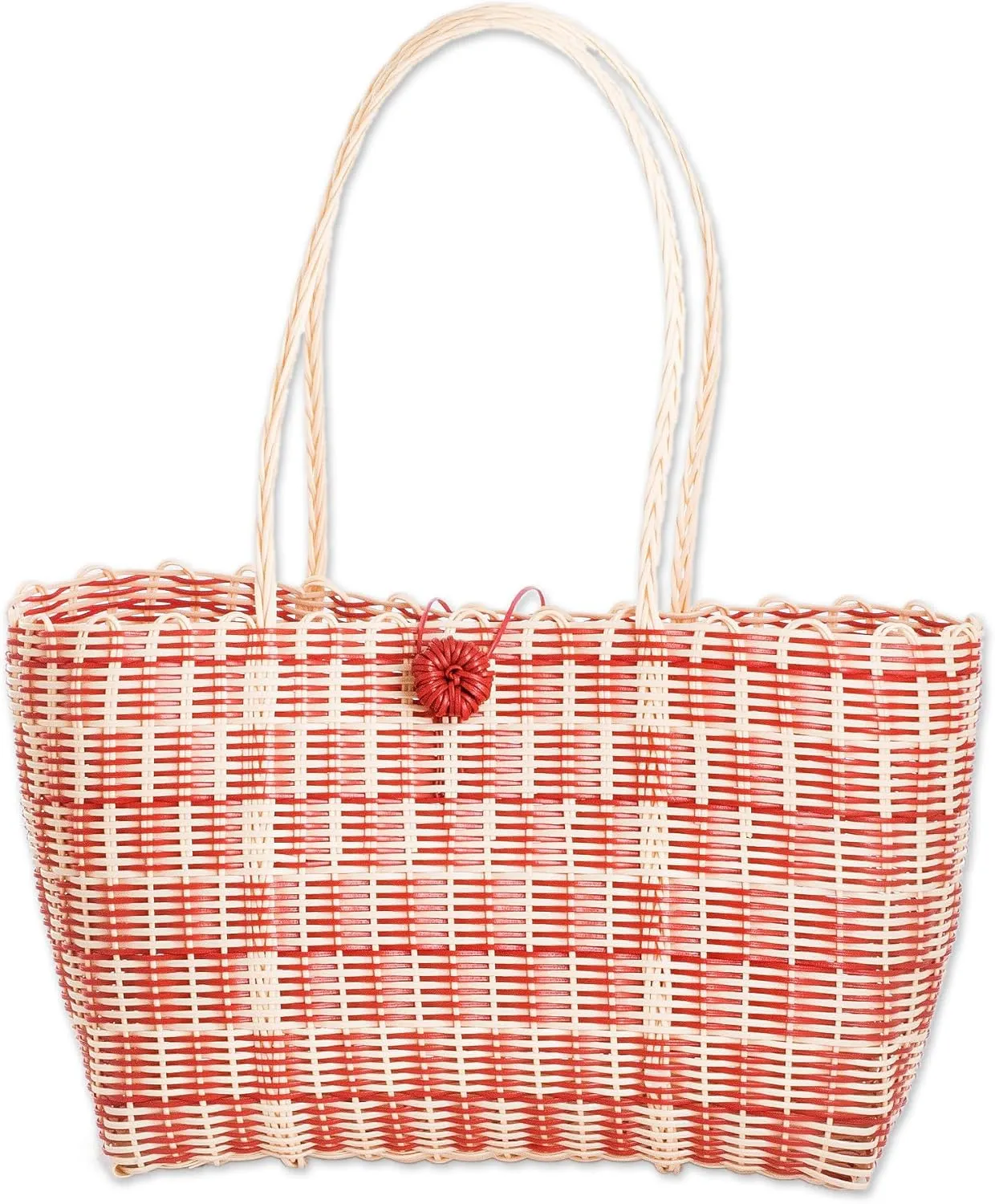 NOVICA Artisan Handwoven Tote in Strawberry Red Cornsilk Handbags Ivory Patterned Recycled Guatemala Eco Friendly ' Delightful Day in Strawberry'