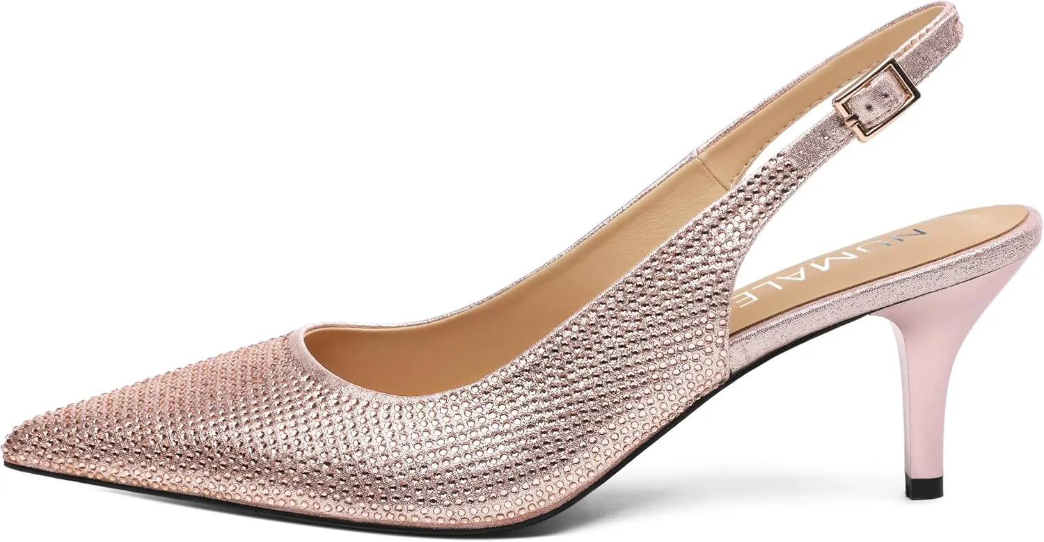 NUMALEO Slingback Heels for Women Pointed Close Toe Kitten Heels Patent Pumps Dress Party Comfy Stiletto 2.5 Inch Dress Shoes